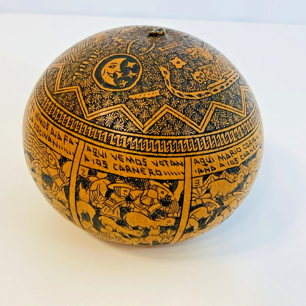 Peruvian Engraved Story Telling Gourd 3" Shaker