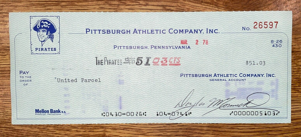 1978 Pittsburgh Pirates: Expense Check: United Parcel