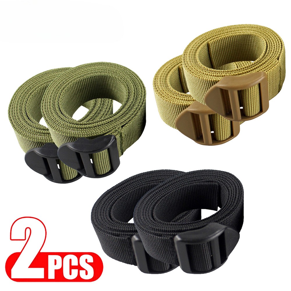 2PCS Tactical 55" Length 1" Width Hunting MOLLE Pack Webbing D-Ring Clips Straps