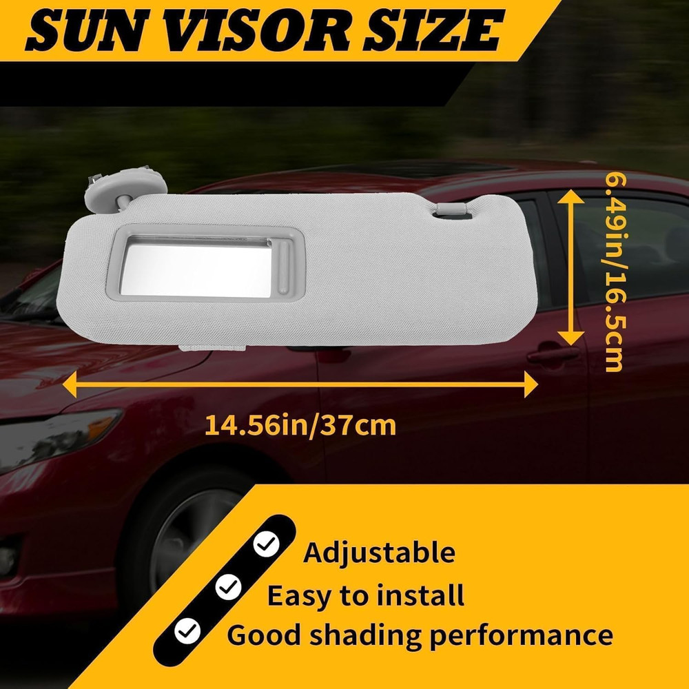 Gray Sun Visor Left Driver with Corolla 2009 - 2013 W/Mirror Front Left Side Sun