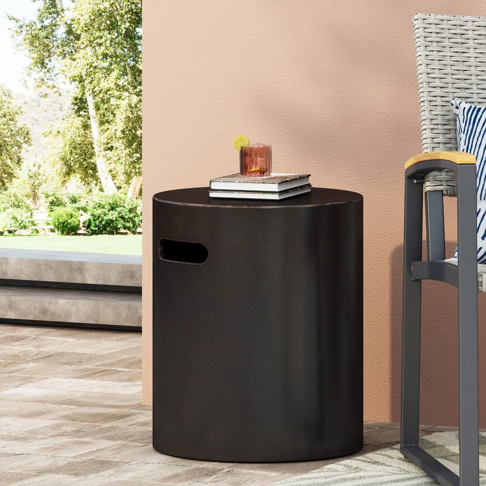 Outdoor Lightweight Concrete Side Table, Antique Copper