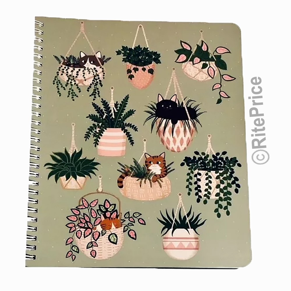Molly & Rex Spiral Notebook, Cat Pattern (3 Pack), College Ruled with Folder-New