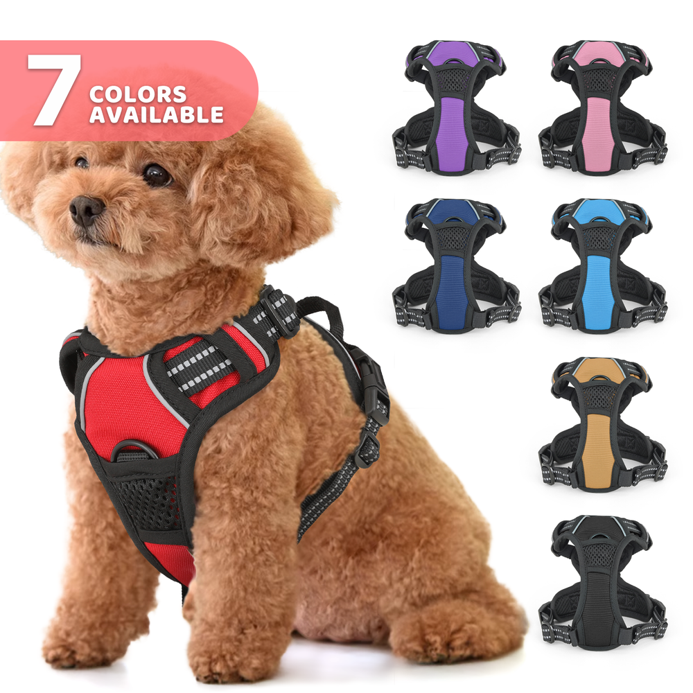 Soft No Pull Dog Pet Harness Reflective Strips Breathable Mesh Vest Red w/Handle