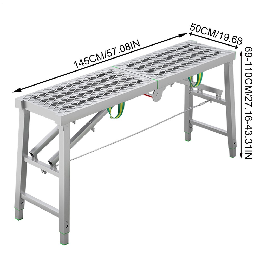 Height Adjustable Folding Non-slip Work Platform Bench Step Scaffolding -