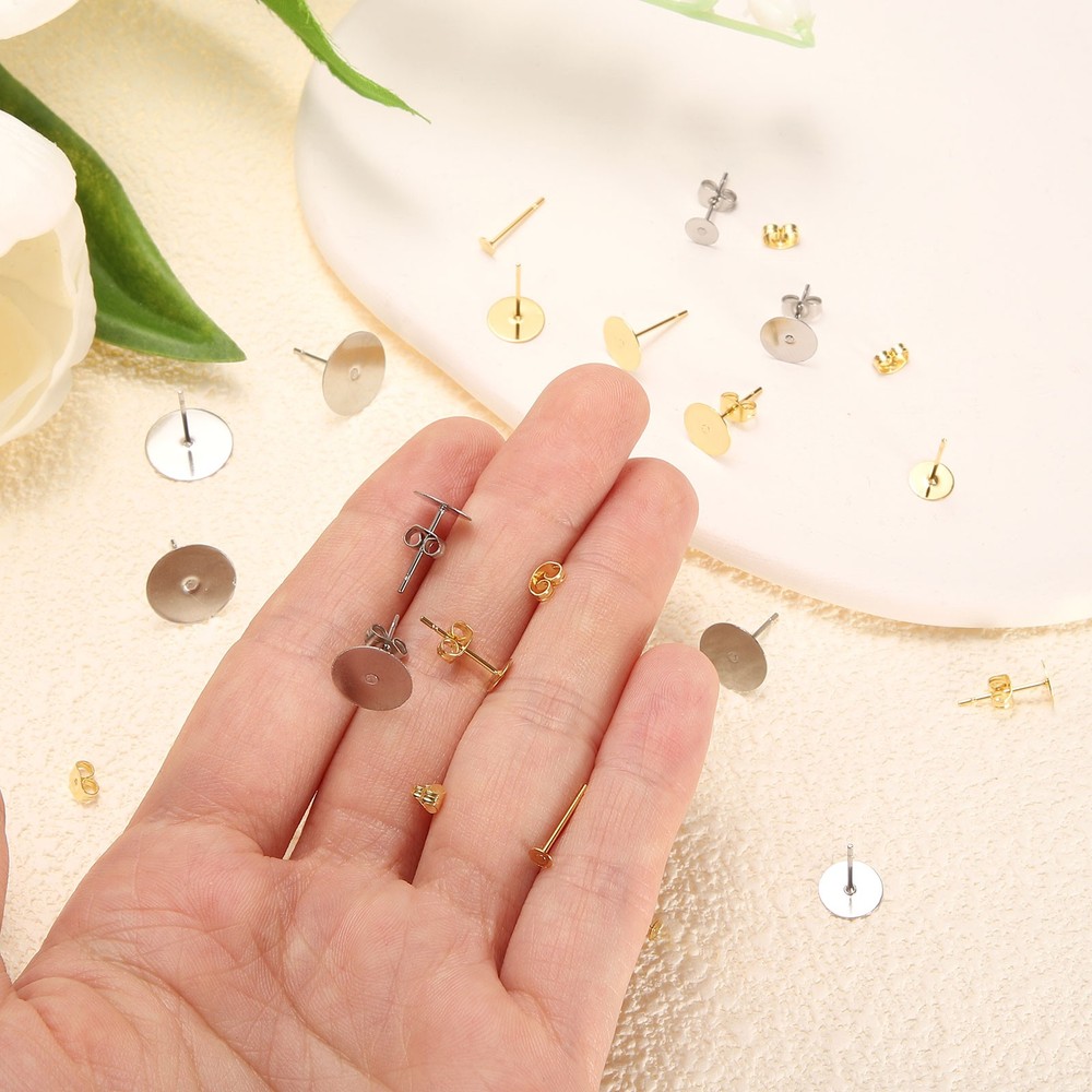 100Pcs Stud Earring Posts, 6mm Ear Pin with Butterfly Earring Backs, Silver