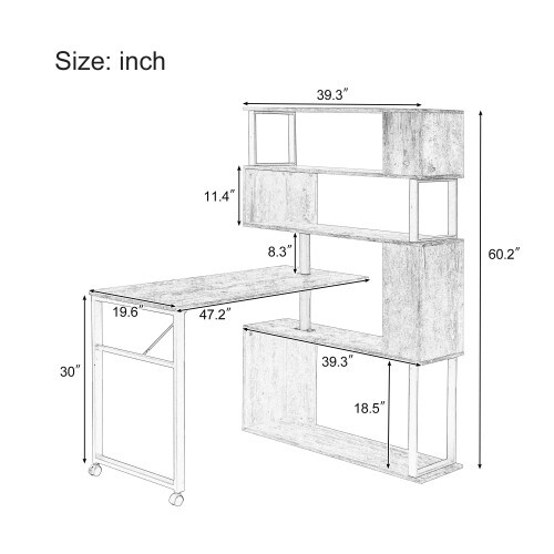 Office computer desk L-shaped corner 5-layer bookshelf is easy to install