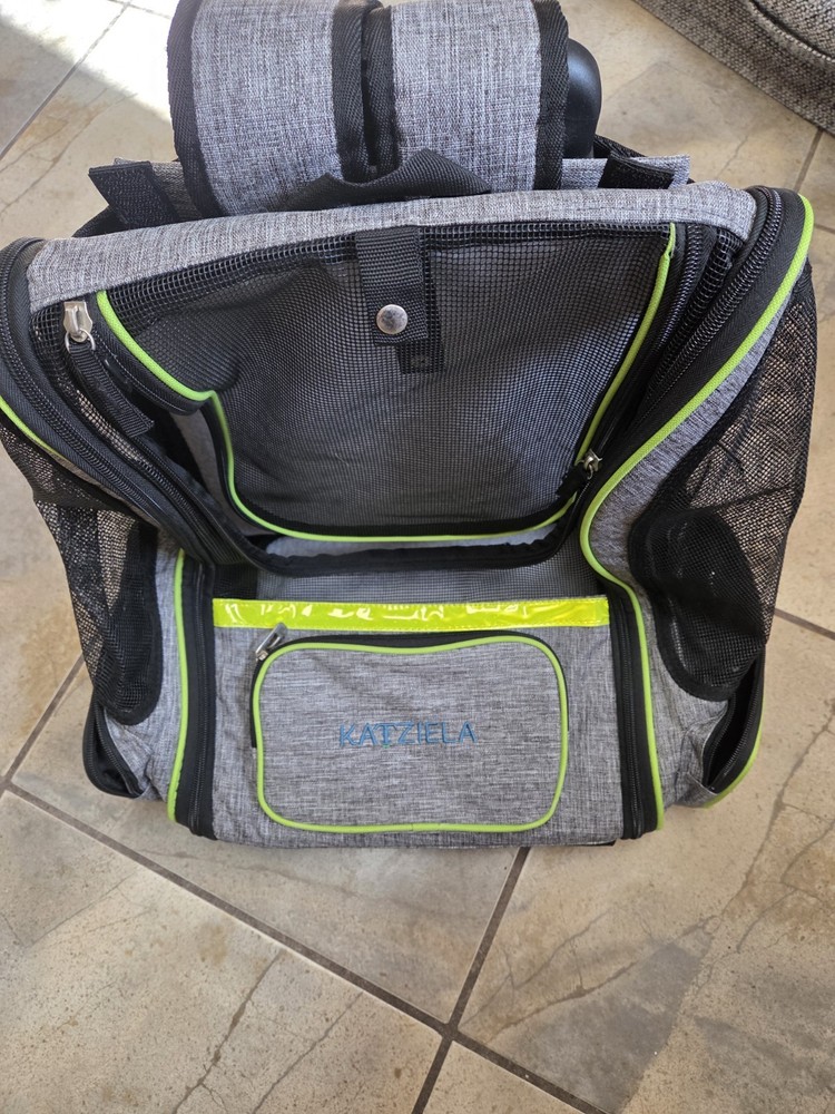 Katziela Pet Carrier Grey Yellow Rolling Backpack Slightly used