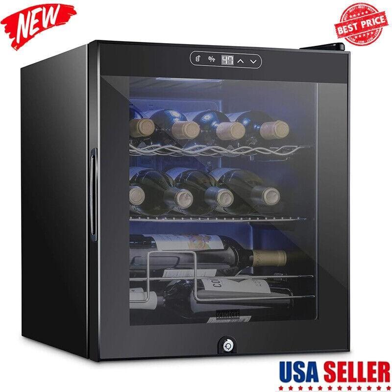 12 Bottle Compressor Wine Cooler Refrigerator Energy Efficient Lock Freestanding
