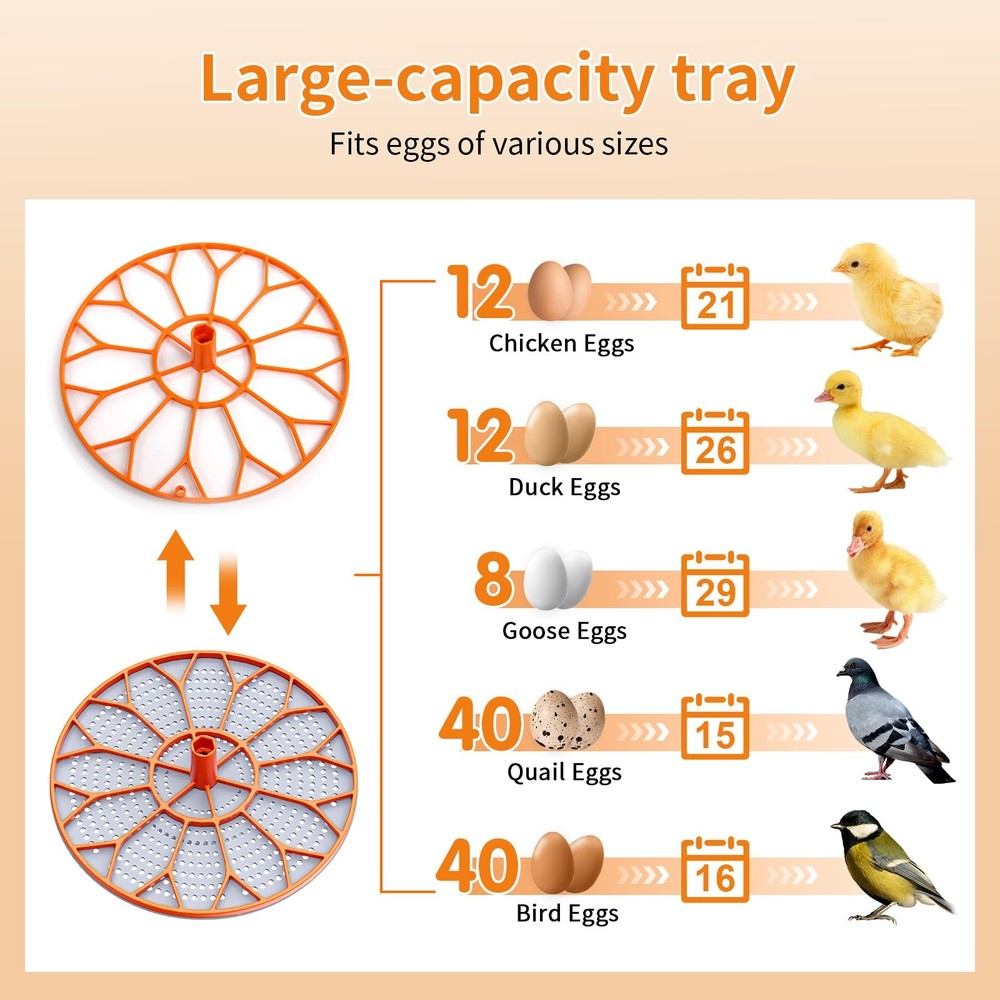 Incubator, Egg Incubator, Incubator for Hatching Eggs with Egg Candler, Autom...