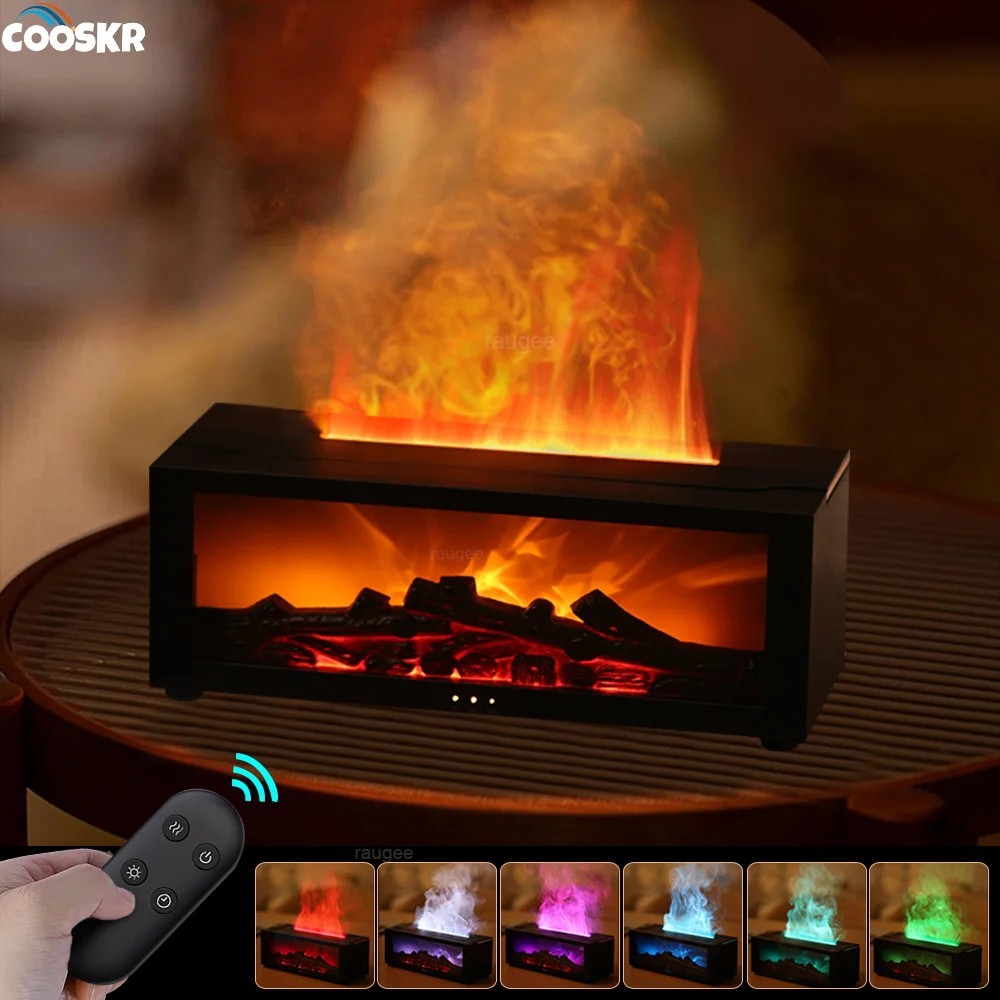 Flame Air Humidifier Aroma Diffuser LED Light Remote Essential Oil Mist