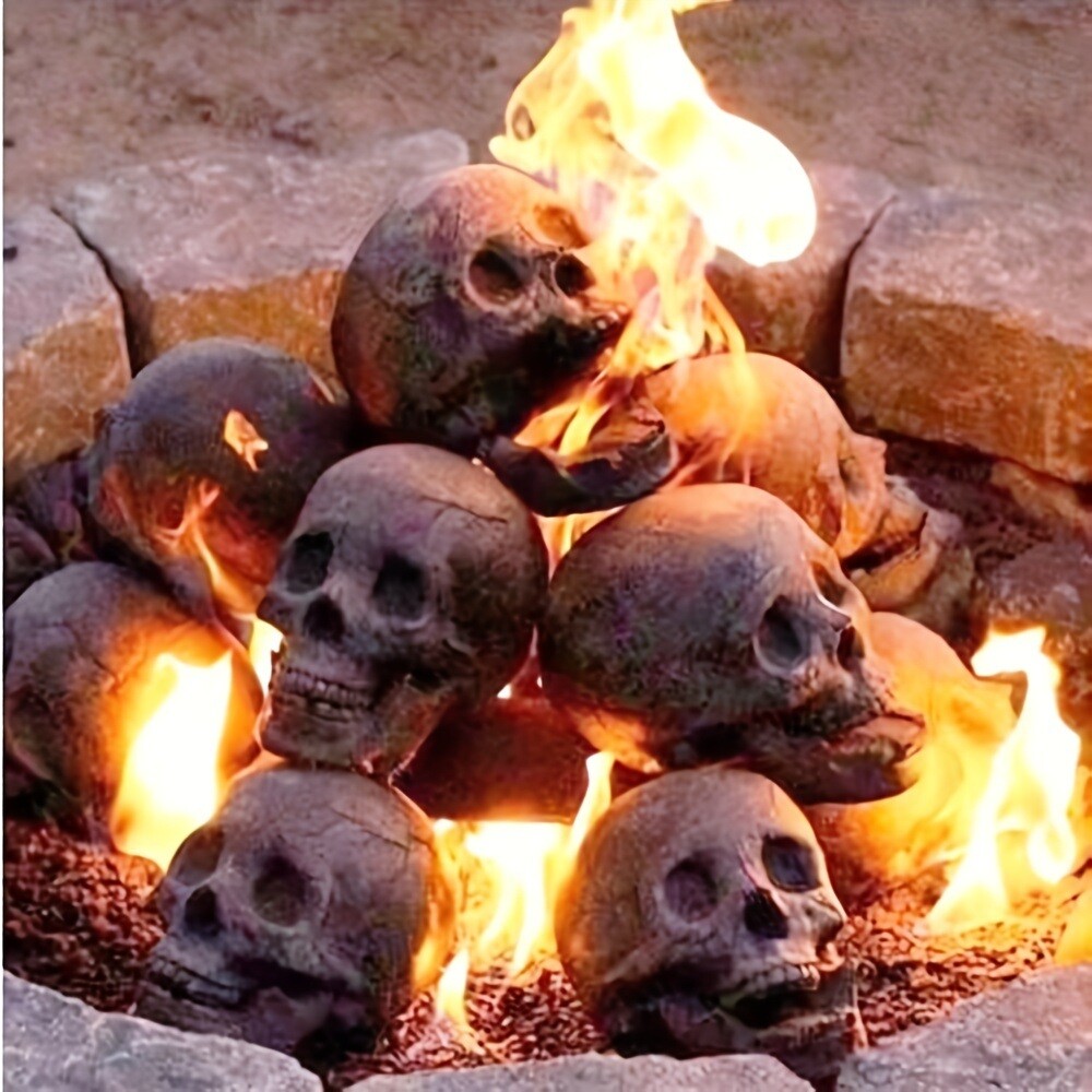 1pc Halloween Firepit Skull Fire Logs, Mitated Human Skull Ceramic, Fireproof Sk