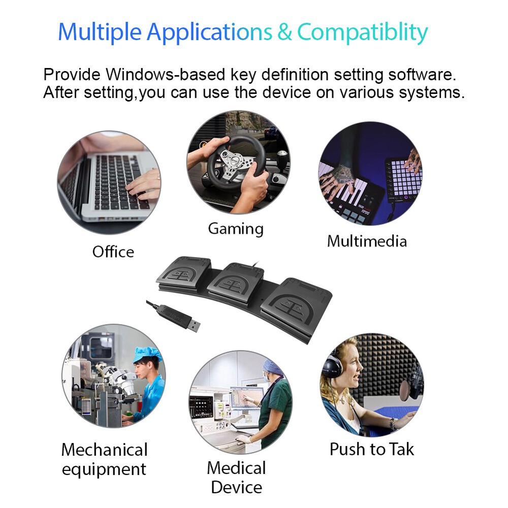 3 Triple ABS Foot control Pedals USB Switch for Game; Education;computer etc.