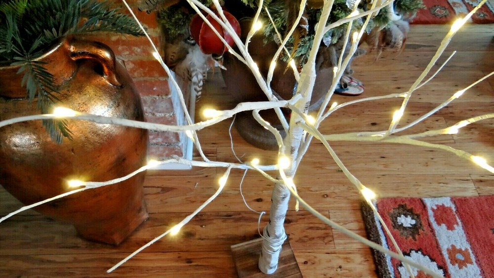 Artificial White Birch Twig Tree With Lighted Branches Rustic Christmas Décor