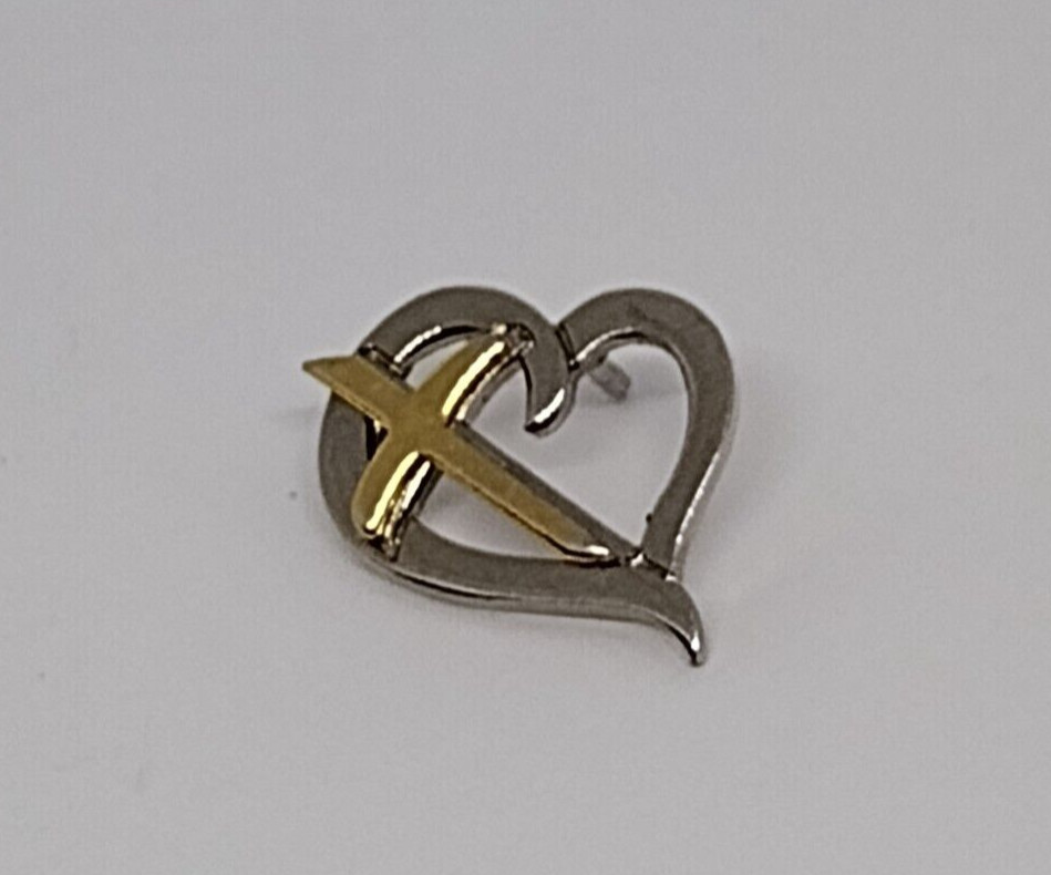 Open Heart Religious Cross Lapel Pin