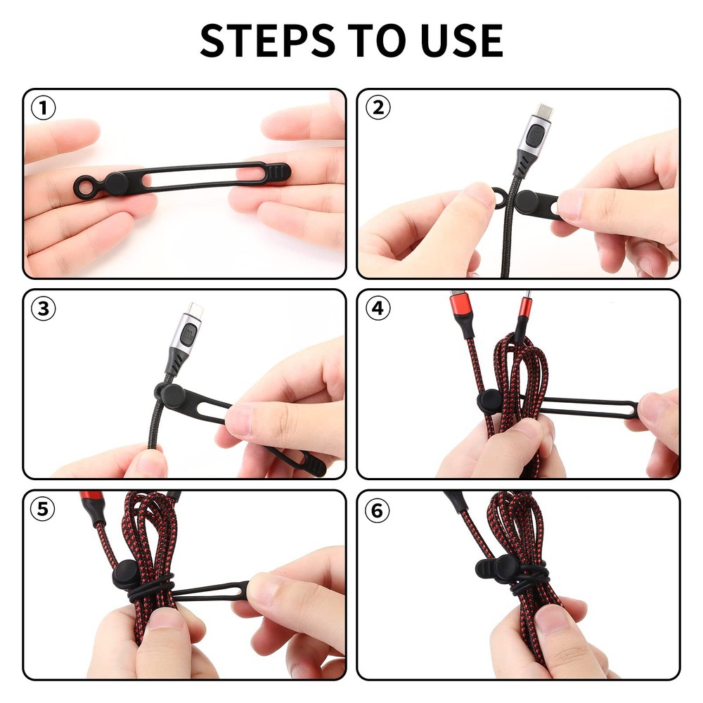 Silicone Cable Straps 10pcs Extra-Long Reusable Hanging Organizer for Cables ...