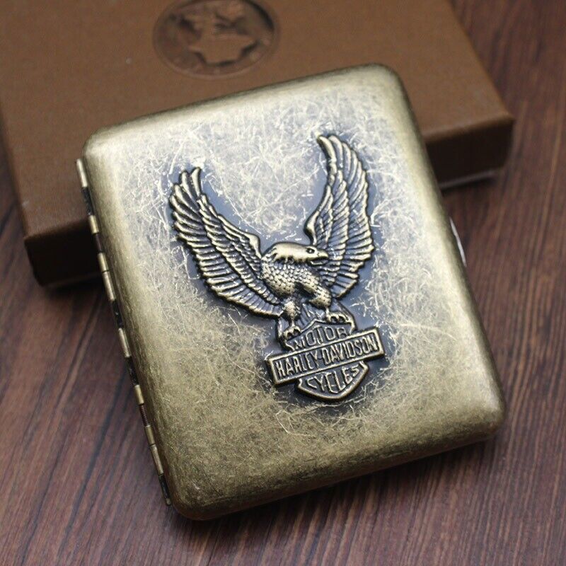 Vintage 20-Pack Cigarette Case Metal Pockets Embossment Eagle Double Sided Box