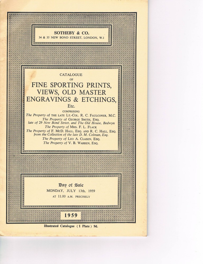 Sotheby's - Fine Sporting Prints, Views, Old Master Engravings & Etchings 1959