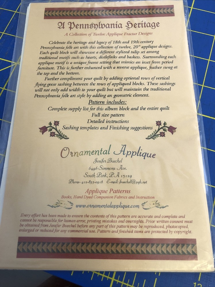 A Pennsylvania heritage pattern 8 appliqué design new