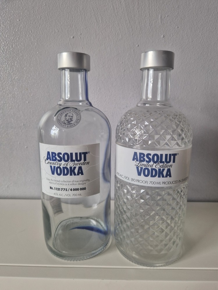 Limited Edition Absolut Originality & Absolut Glimmer 700ml Empty Bottles