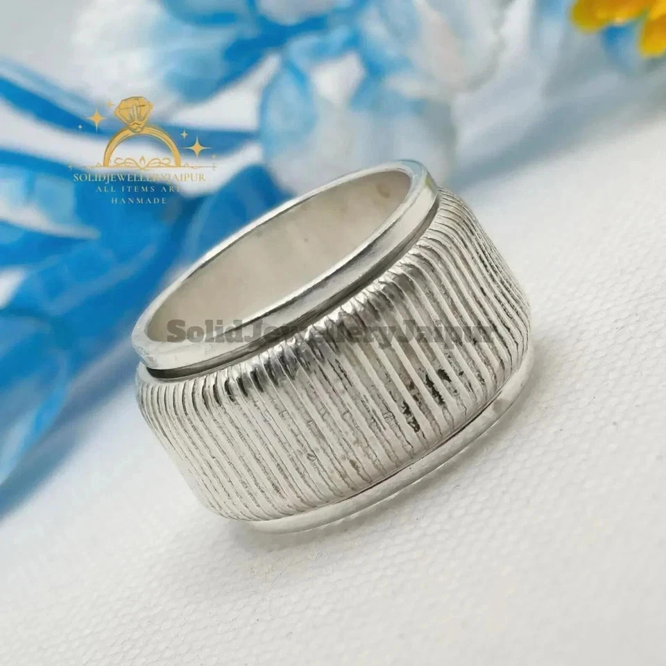Thick Wide Band Spinner Ring Solid 925 Sterling Silver Meditation Statement Ring