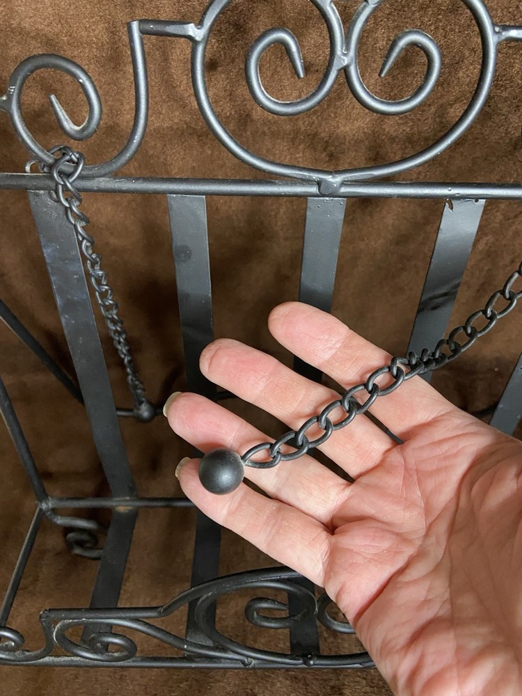 Black Wrought Iron Cookbook Holder Stand Scroll With Page Weights