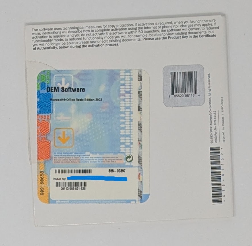 Microsoft Office Basic Edition 2003 w/ Product Key X0961152
