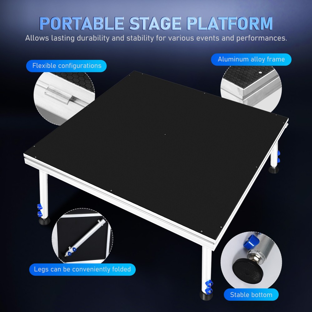 4 *4 ft Portable Stage Platform Modular System Adjustable Height Riser 24" - 40"