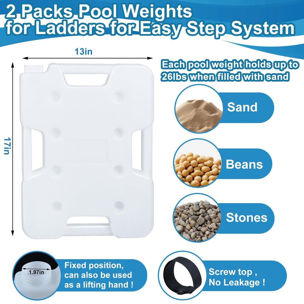 2 Pack Pool Ladder Weights, Heavy Duty 52LBS HDPE Pool Step Weights to Preven...
