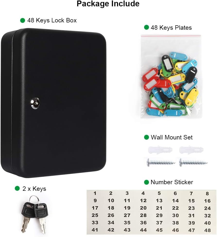 48 Key Hooks & Tags Key Labels Key Lock Box Wall Mount Security Key Storage Box