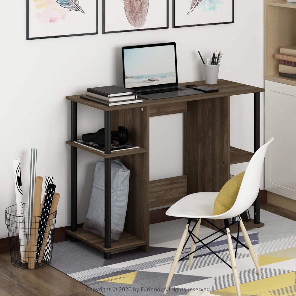 Walnut Computer Desk With Storage Shelves For Small Spaces