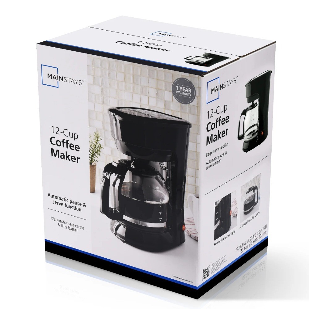 Mainstays Black 12-Cup Drip Coffee Maker