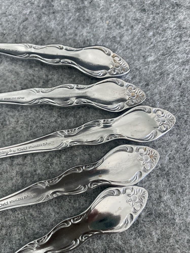 5 TOWLE/SUPREME CUTLERY STAINLESS FLATWARE, "PIERRE" PATTERN, TEASPOONS
