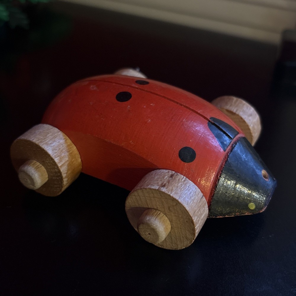 Ladybug Germany, Wooden Pull Toy, Antique, 4”