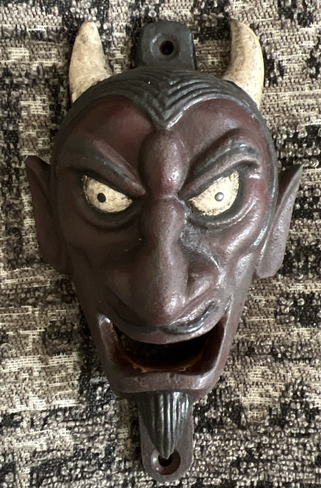 Antique Style Devil Bottle Opener Folk Art Wall Mount Cast Iron Devil