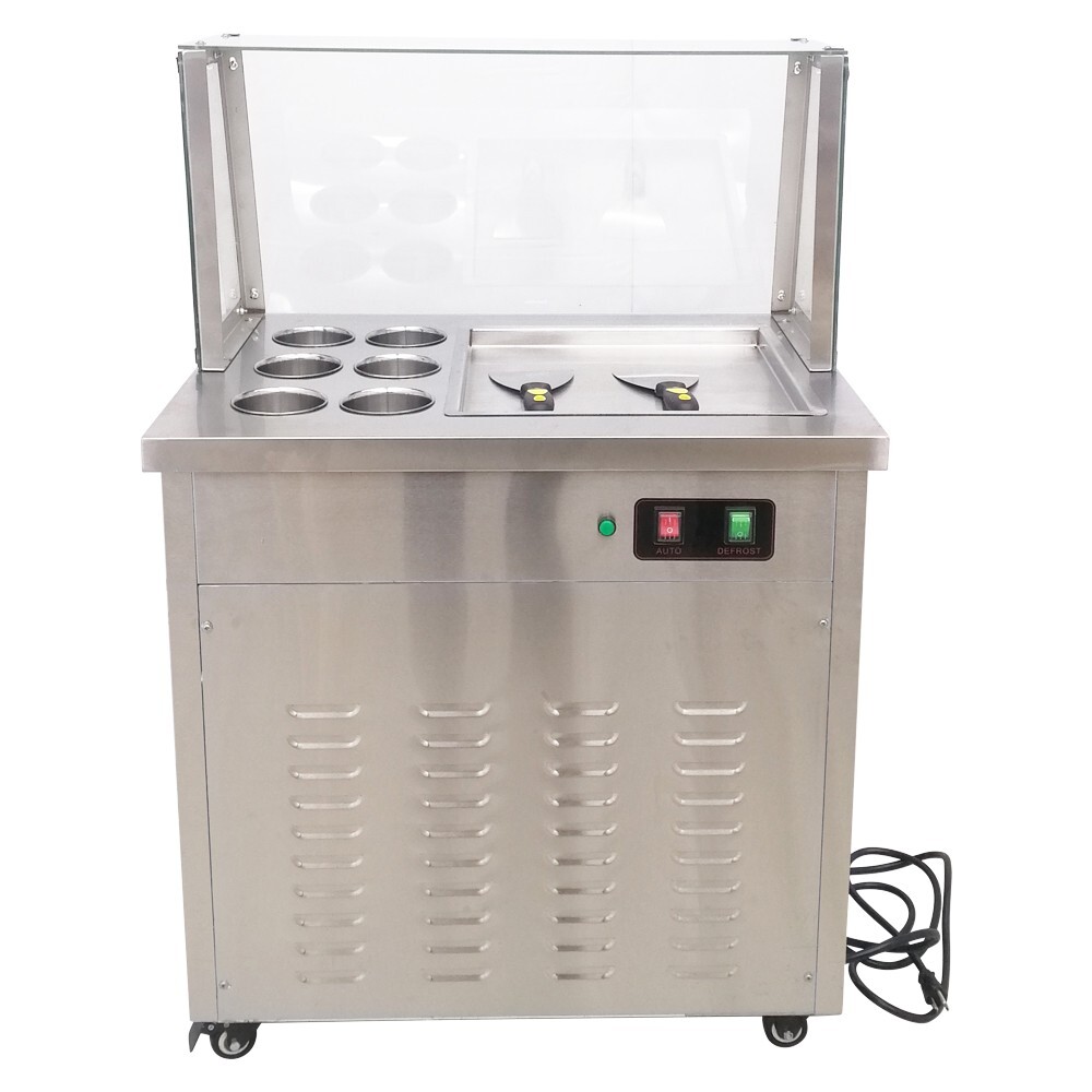 110V Single Flat Pan Fried Ice Cream Maker Machine w/Six Buckets Restaurant