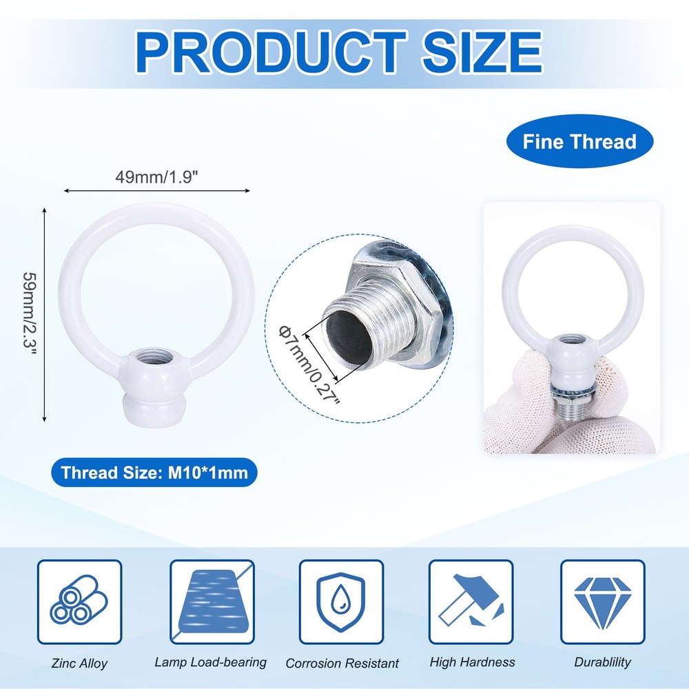 2 Set 8kg M10 1.9x2.3" Thread Lifting Eye Nut Holder Hook Ring White