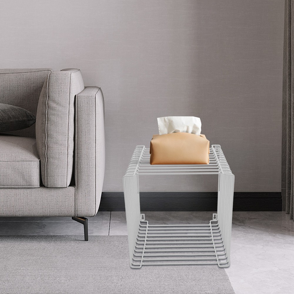 Side Table, Square Geometry Side Table, Linear Metal End Table