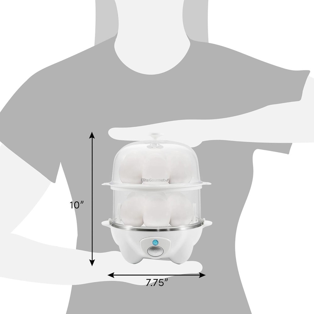 2-Tier Rapid Egg Cooker, 14-Egg Capacity with Buzzer & Auto Shut-Off, White
