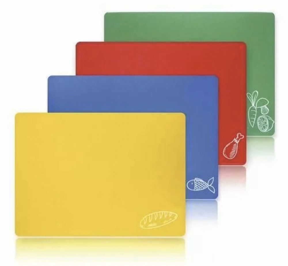 4 pack Flexible Chopping Mat 12" x 15" Color Code Set Kitchen Flex Cutting Board