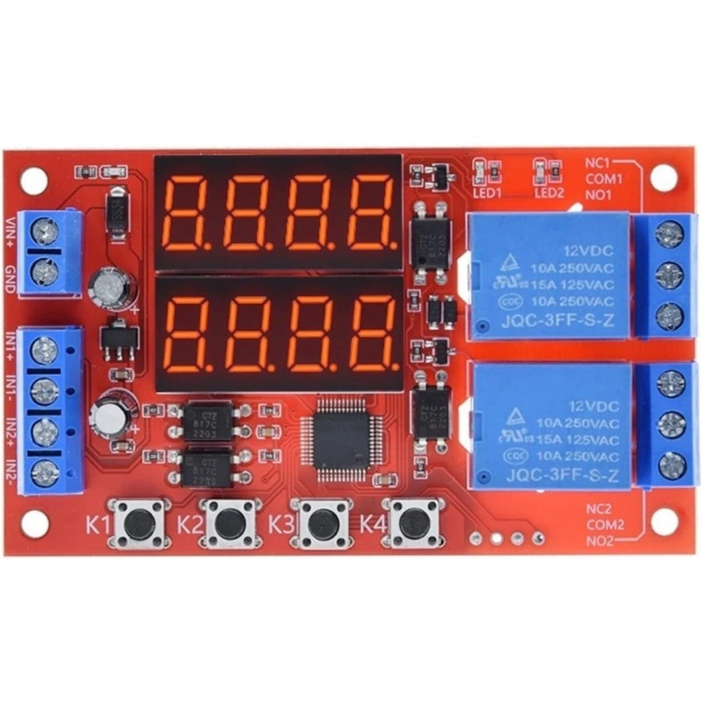 ADual Channel 12V 10A Delay Relay Module 32 Timer Modes Adjustable Controller