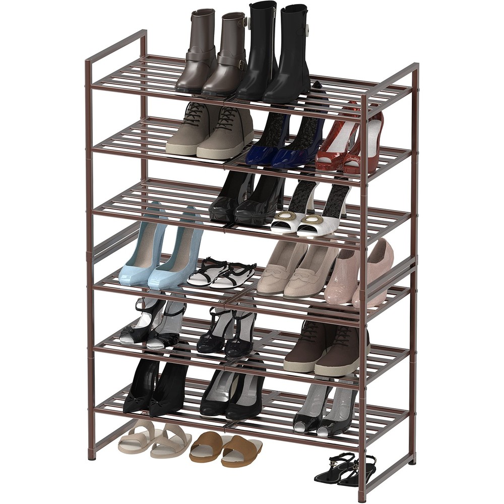 3-Tier Stackable Metal Panel Shoes Rack, Bronze