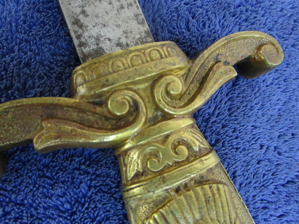 ORIGINAL ANTIQUE US BRASS HANDLE SIDEARM FRATERNAL SHORT SWORD