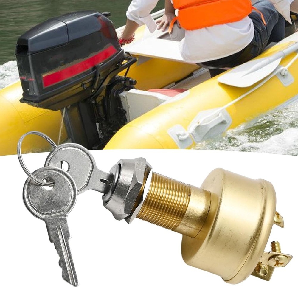 Durable Brass 3-Position Ignition Switch for Boats | Off-On-Start Functionality