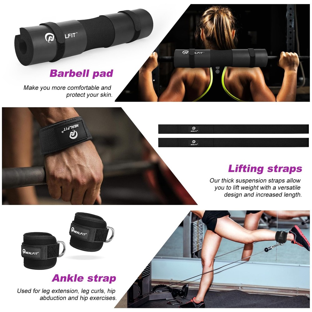 Barbell Pad Set with Lifting Straps & Ankle Straps - Squat Pad for Hip Thrust...