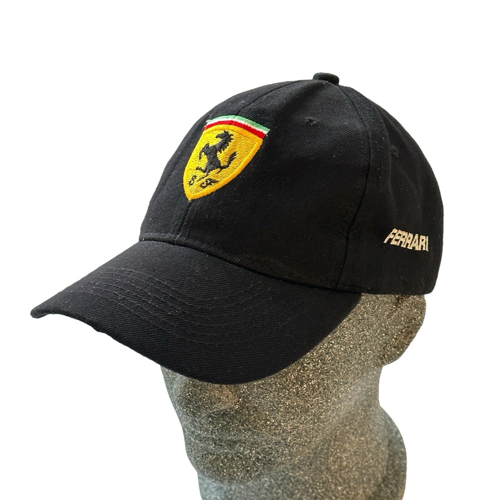 Ferrari Solid Black w Embroidered Logo Adjustable Hat Cap One Size EUC