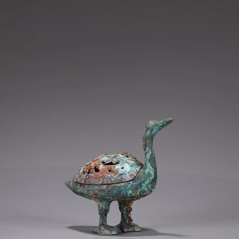 A Bronze Archaistic Duck Shaped Incense Diffuser. Comes with a box