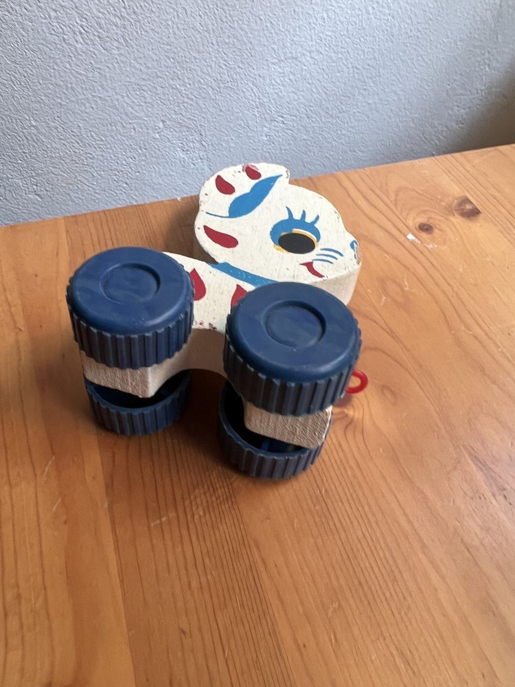Cute Vintage Pull Toy Plastic Red Wheels
