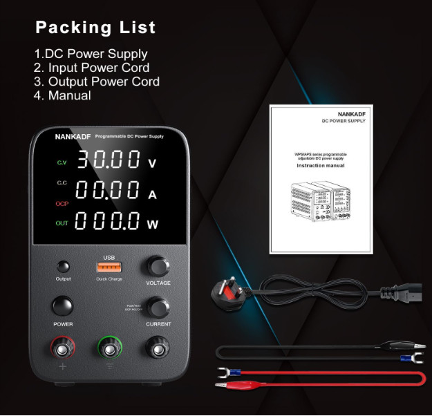 30V 10A Variable DC Bench Power Supply w/ Encoder Knob USB QC