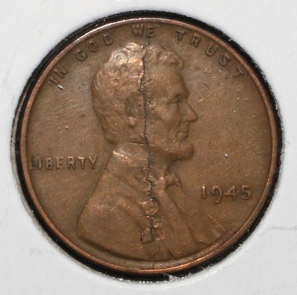 1945 Lincoln Cent OBV Lamination Error - 09387
