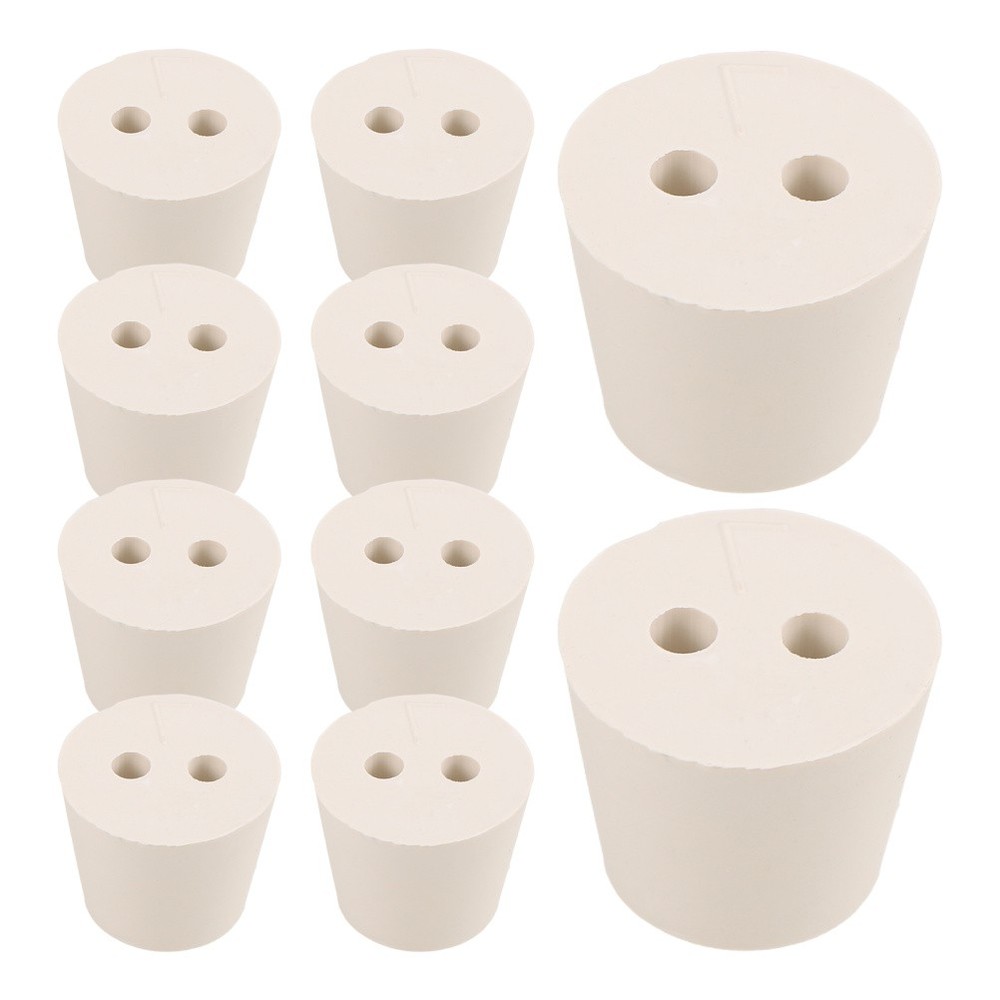 10 Pcs Rubber Experimental Stopper Lab Flask with Hole Conical Plugs